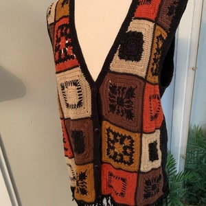 Vintage Crochet Patchwork Vest Boho Bohemian M image 6