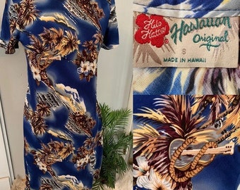 Vintage Hilo Hattie Hawaiian original Dress S Sheath luau party Beach Party Tropicl Print Cruisewear Cuise