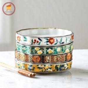 Round Japanese Style Floral Dumpling Plate with Sauce Holder Asian Porcelain Divided Sushi Tray Appetizer Plate for Christmas Gift for him