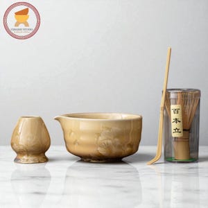 Ceramic Matcha Bowl Set with Spout 450ml Bamboo Whisk Chasen Holder Japanese Tea Ceremony Set Unique Matcha Whisk Gift Set gift for me