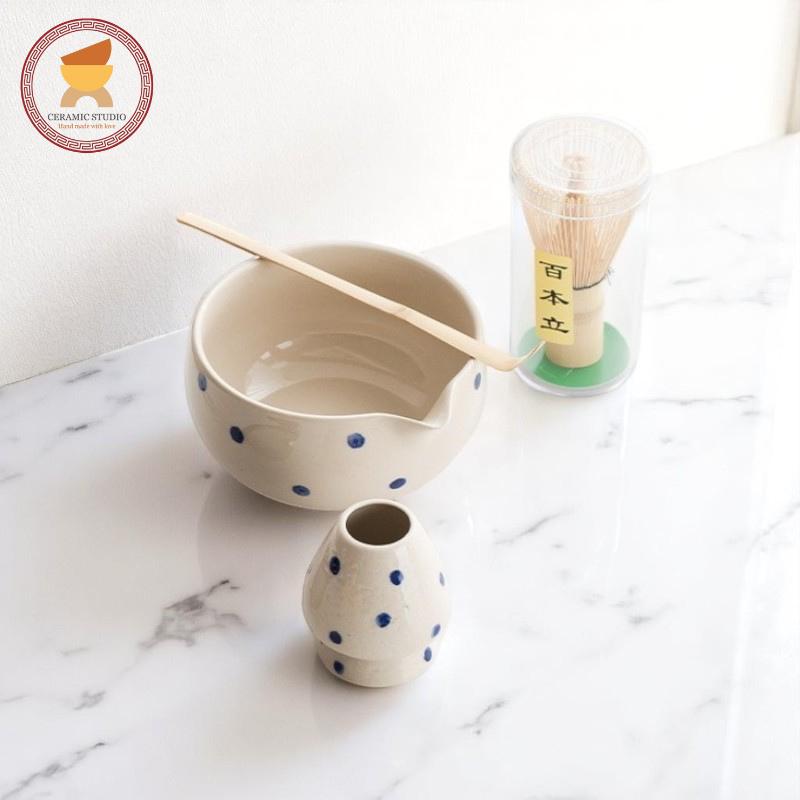 white Ceramic Matcha Bowl Set with Spout 450ml Bamboo Whisk Chasen Holder Japanese Tea Ceremony Set Unique Matcha Whisk Gift Set gift for me