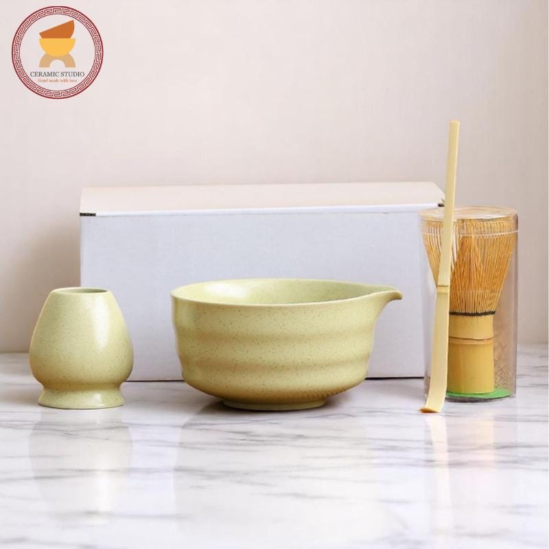 Frusta E Ciotola Matcha Set Matcha Completo In Ceramica - 4 Pezzi