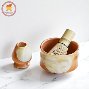 Brown Ceramic Matcha Set with Bamboo Whisk Chasen Holder Matcha Bowl Set Organic Mixing Bowl Matcha Kit Gift for Her Tea Ceremony Set gift