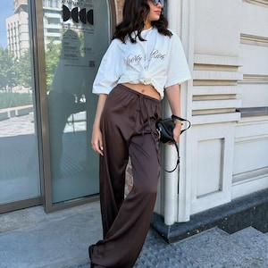 Silky Satin Pants – Comfortable Elastic Waist – Casual Chic Trousers - Satin Lounge Pants – Elastic Waistband