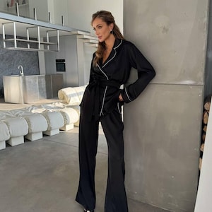Women Suit - Silk Suit - Street Wear - Black Silk Suit - Women Silk Set