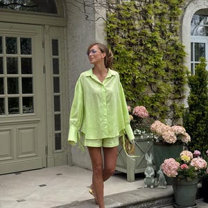 Linen Short Set for Women – 2 Piece Summer Outfit – Oversized Shirt and Shorts – Loungewear & Streetwear