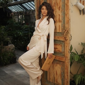 Women Suit - Women Silk Suit - Silk Suit - Street Wear - White Silk Suit - Women Silk Set - Loungewear