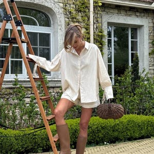 Linen Short Set for Women – 2 Piece Summer Outfit – Oversized Shirt and Shorts – Loungewear & Streetwear