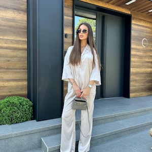 Silk Suit Set for Women – Two-Piece Streetwear Outfit | Elegant Blazer & Pants Set