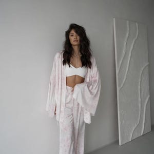 Silk Suit - Silk Pajama - Summer Set - Women Silk Suit - Harmony Women Suit with rye print - Street Suit - Loungewear