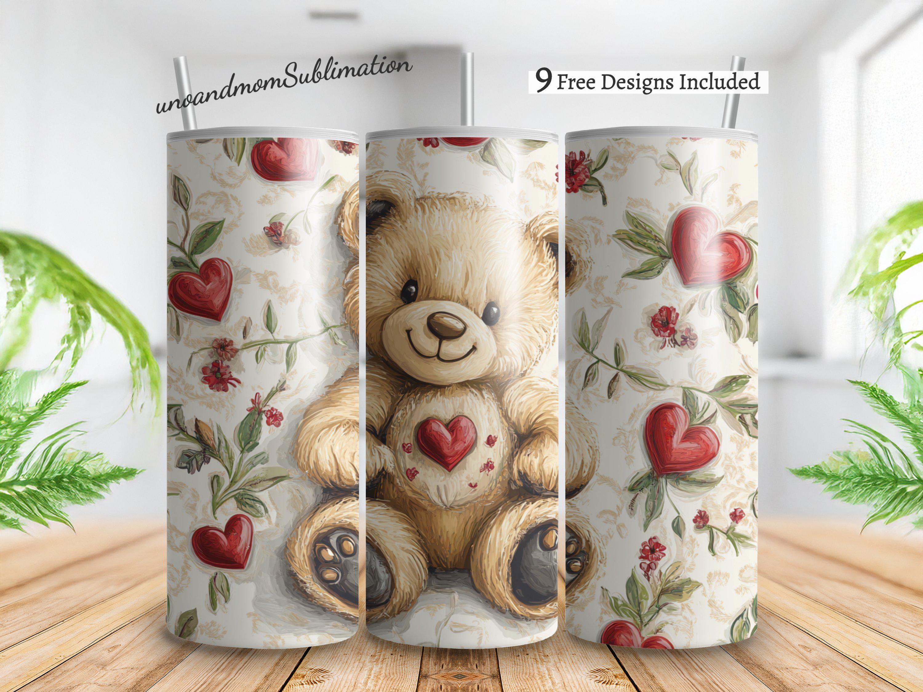 Valentine's Day Hearts Teddy Bear Romantic 20 Oz Skinny Tumbler ...
