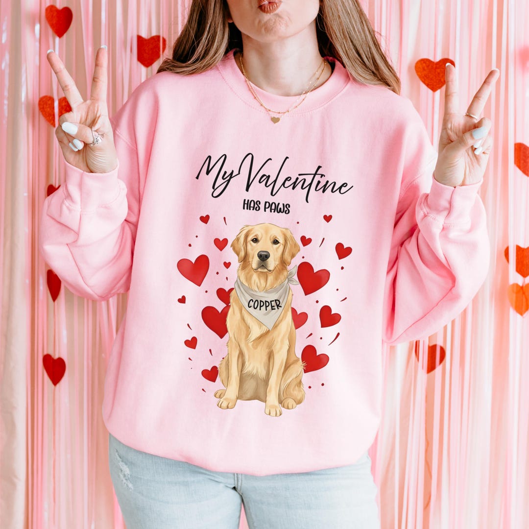 Personalized Golden Retriever Valentine Sweatshirt, Custom Pet Name ...