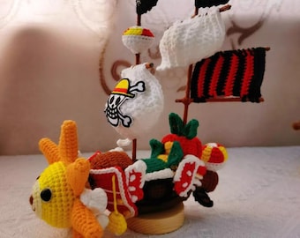 Handcrafted Crochet One Piece Pirate Boat Thousand Sunny Going Merry Anime Room Decor Christmas Gift for boy