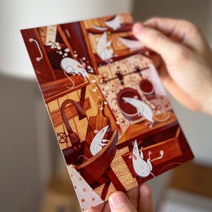 postale de rats | Impression d'art animal drôle | Illustration de cuisine fantaisiste | postale de souris | Décoration chaleureuse || Carte postale cadeau | Art mignon de rat