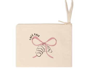 café kaia Zipper Pouch, French Croissant Accessory Bag, Cosmetic Organizer, Small Travel Pouch, Makeup Bag, Gift for Her