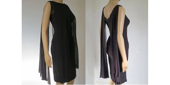 1950s or 60s draped chiffon cocktail wiggle dress