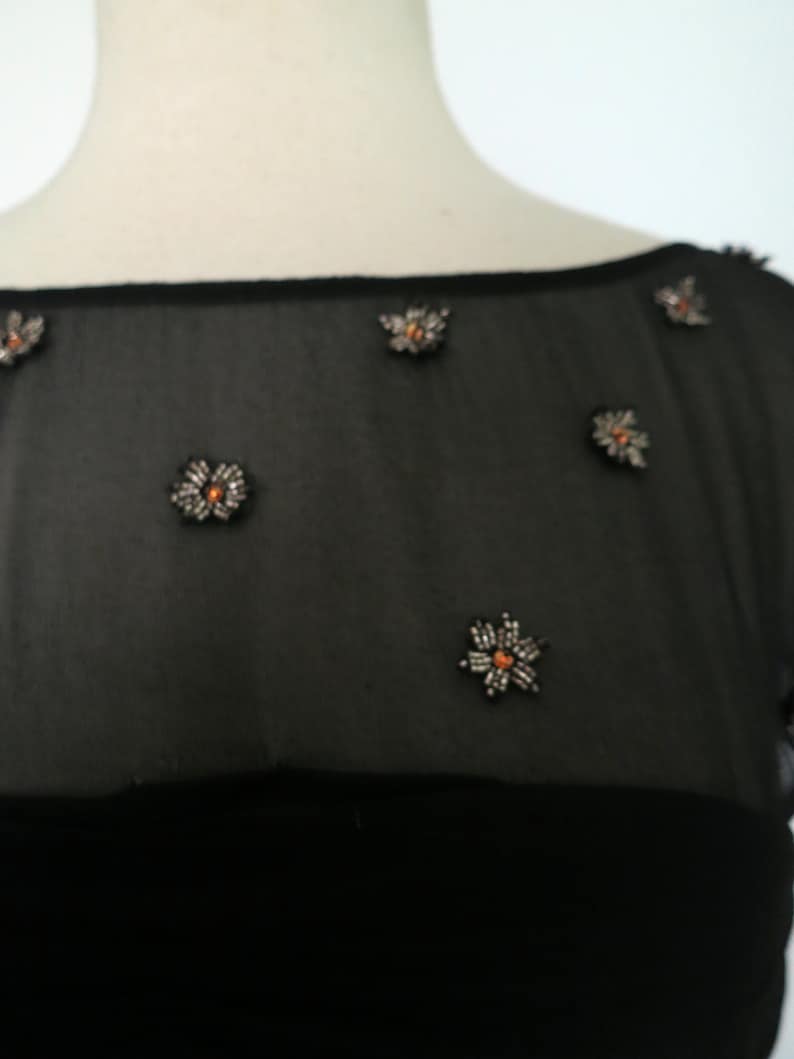 Retro 1950s Design Little Black Party Dress with Beaded Chiffon