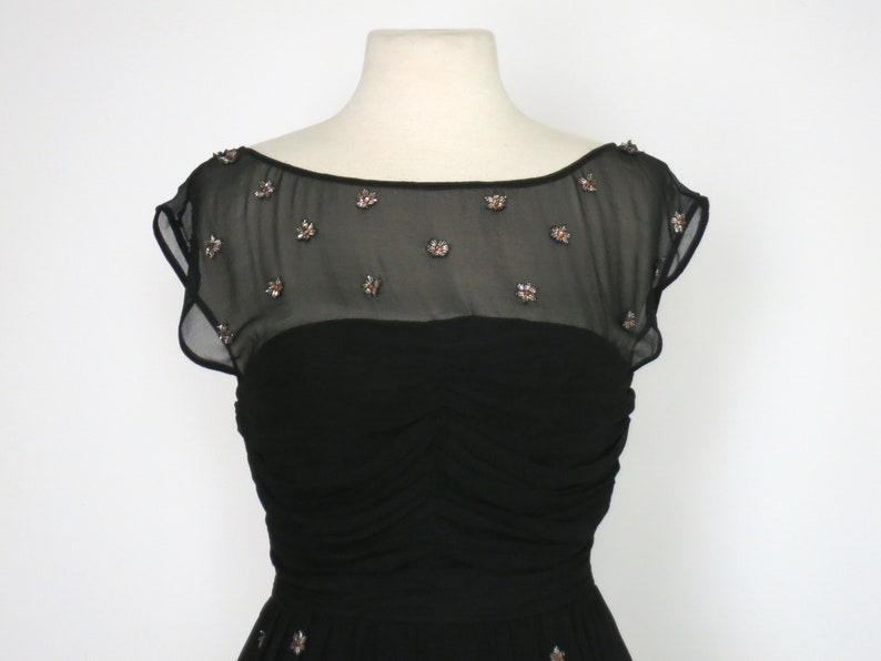 Retro 1950s Design Little Black Party Dress with Beaded Chiffon