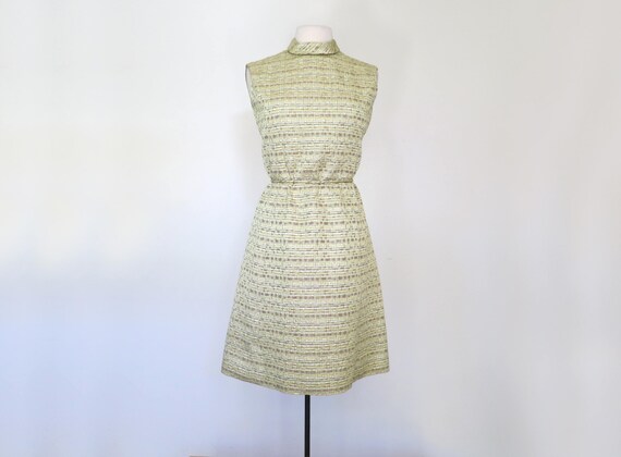 1960s mock neck metallic lurex mini dress