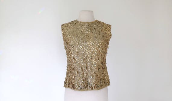 1960s gold lurex shell blouse with paillette sequi