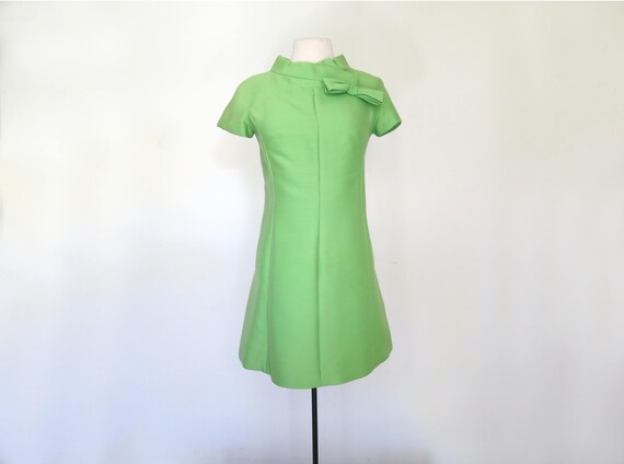 1960s bright green mini dress with mock neck