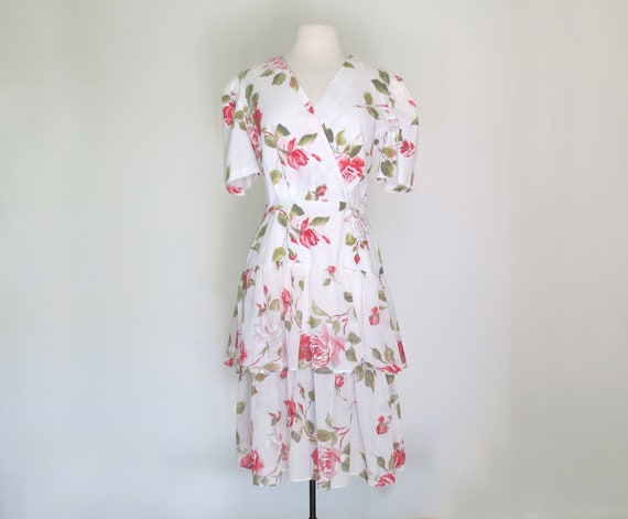 1980s floral romantic tiered dress