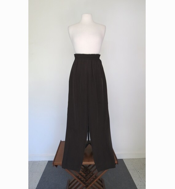 1980s black silky minimalist wide leg trousers