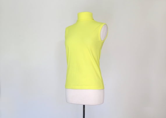 1960s bright lemon yellow mock neck top