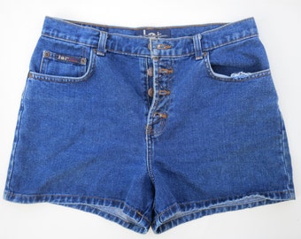 LEI // 90s button fly blue denim shorts / M
