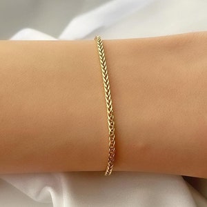 14K Gold Wheat Chain Bracelet, 2 mm Dainty Link Chain Bracelet, 14K Foxtail Chain Bracelet, Gold Chain Bracelet, Gold Spiga-Wheat Chain