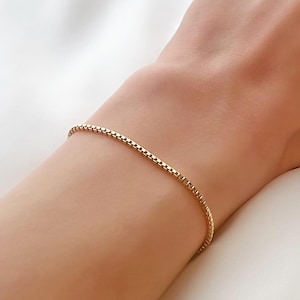 14K Gold Thick Box Chain Bracelet, 14K Gold Cube Chain Bracelet, Gold Thick Chain Bracelet, Square Box Chain Bracelet, Gold Square Box Chain