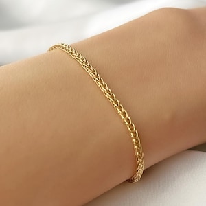 14K Gold Wheat Chain Bracelet: Dainty Foxtail Link, 2mm Spiga Bracelet