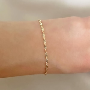 14K Gold Spiegel Kettenarmband, zierliches Gold Kettenarmband, Sparkle Glitter Kettenarmband, 2 mm Pailletten Armband, dünne Kette Armband