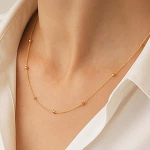 14K Gold Ball Chain Necklace, Satellite Ball Chain Necklace, 14K Dainty Chain Necklace, Gold Beaded Necklace, Minimalist Dainty Ball Chain