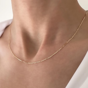 14K Solid Gold Super Thin Figaro Chain Necklace, 14K Gold Figaro Chain, Dainty Figaro Necklace, Figaro Gold Chain, Gold Filled Figaro Chain