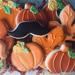 Pumpkin Cookies| Fall Leaves |Decorated Sugar Cookies| Mustache Cookies