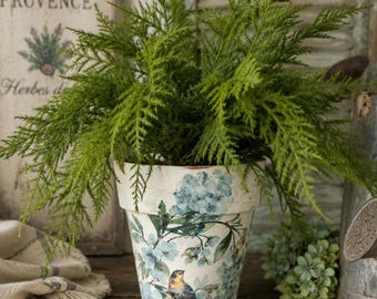 Lerkruka i lantlig stil | Terrakottaört- eller orkidékruka | Shabby chic hortensia-fågelkruka