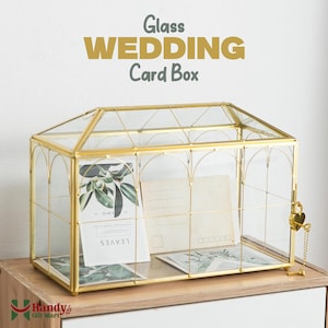 Handmade Geometric Glass Card Box for Wedding Reception Terrarium with Slot Heart Lock wedding memory box Card holder Gift for Her