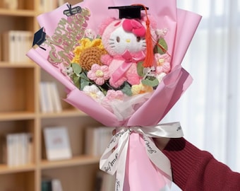 Graduation Bouquet Sanrio Hallo Kitti Bouquet Crochet Flower Bouquet  Plush Toys Creative Birthday Gifts For Kids Graduation Gift