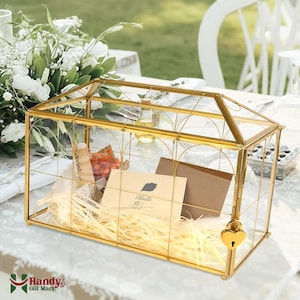 Handmade Geometric Glass Card Box for Wedding Reception Terrarium with Slot Heart Lock wedding memory box Card holder Gift for Her