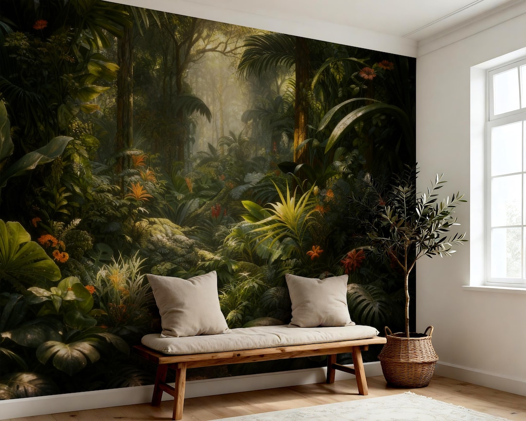 Tropical Rainforest Wallpaper Mural, Peel and Stick Jungle Wall Decor ...