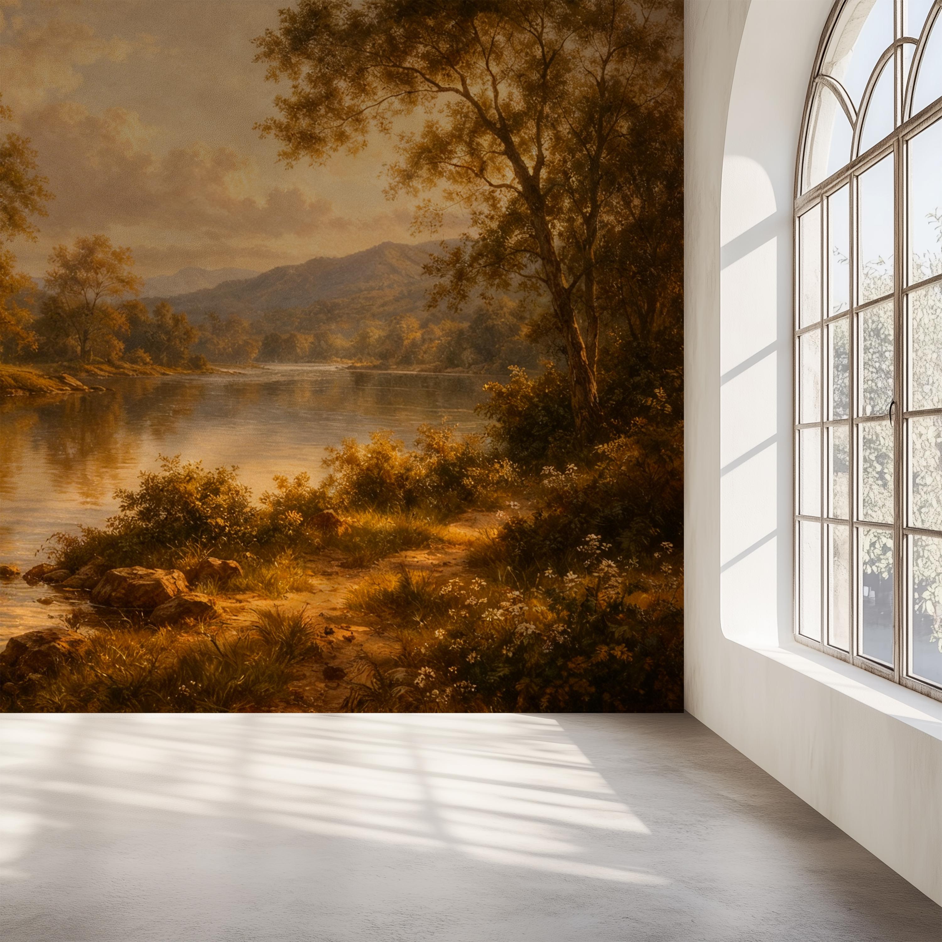 Vintage Landscape Mural, Oil Painting River Scene Peel and Stick ...
