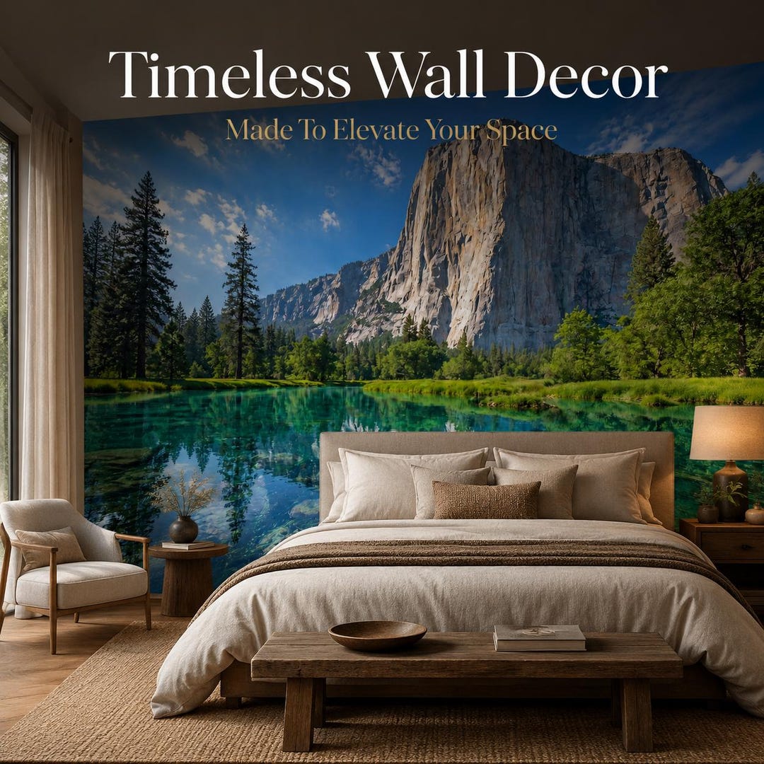 Mountain Lake Wall Mural, Peel and Stick Forest River Wallpaper, Nature ...