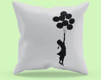 BANKSY Flying Balloon Girl Gray, Banksy Graffiti, Graffiti Art, Urban Art, Banksy Style, Modern Art Gift, Modern Art Pillow, Edgy Decor