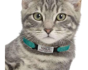 Personalized Cat Collar Reflective : Customized Laser Engraved Name Phone number ID Tag, Breakaway Safety