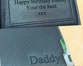 Personalised PU Leather Wallet, Custom Engraved Mens with Free Gift Box