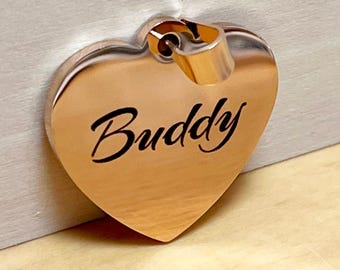 Personalized Dog Cat Tag: Customized Engraved Name Phone number Pet ID Heart Stainless Steel