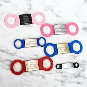 Personalised Silicone Dog Cat ID Tag, Laser Engraved Name, No-Noise Collar Accessory