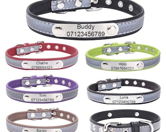 Personalized Dog Collar Reflective : Laser Engraved Faux Leather ID Tag