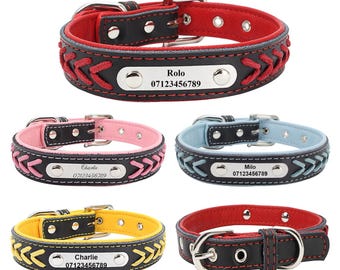 Custom Dog Collar, Braided Faux Leather with Personalized Name & ID Tag